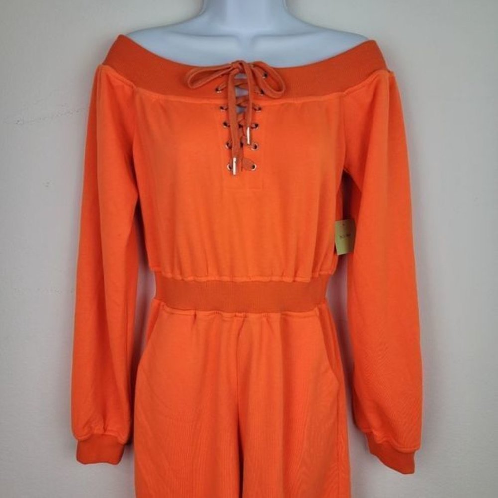 orange jumpsuit shorts - Picture 2 of 7